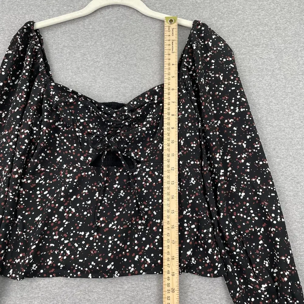 Abercrombie & Fitch Top Womens S Black Sweetheart Neck Speckled Tie Front NWT